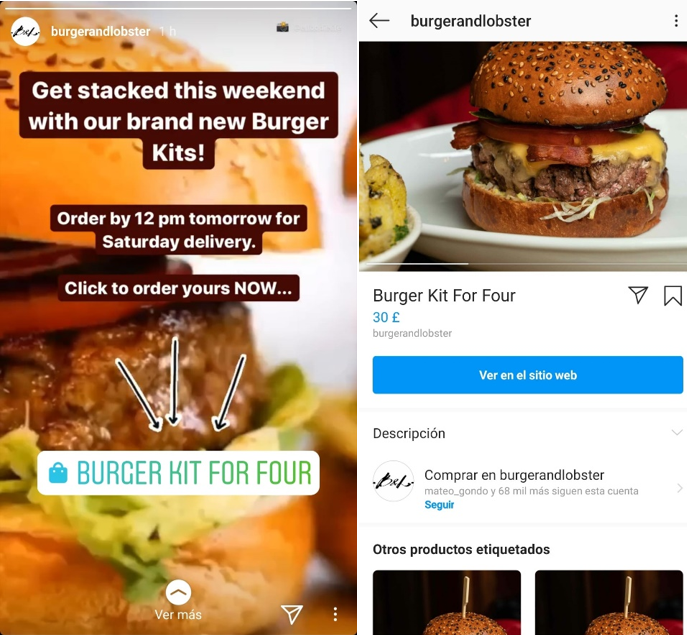 instagram stories-instagram compras-burgerandlobster restaurant