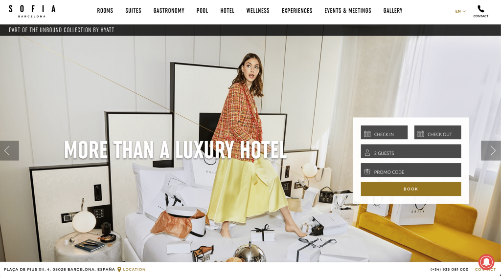 Landing page del hotel Sofia en Barcelona